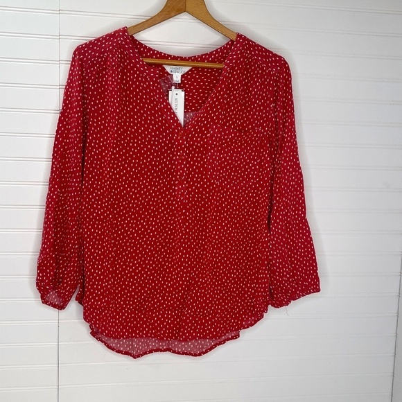 NWT Market & Spruce Prat Henley 3/4 Sleeve Blouse Large - Picture 1 of 6